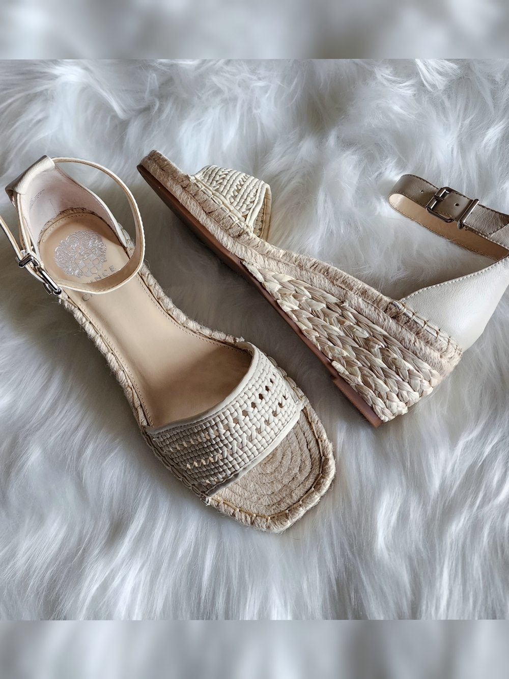 New Woven Espadrille Wedge Sandals - Cream Tan Heels 8.5 W - Picture 7 of 7